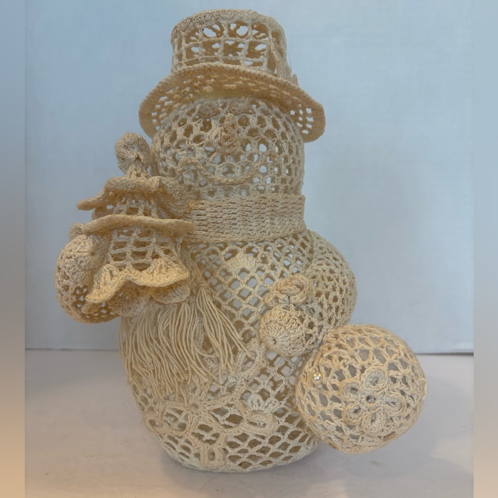 Crocheted Handmade Holiday Country Christmas decorative  10” Snowman